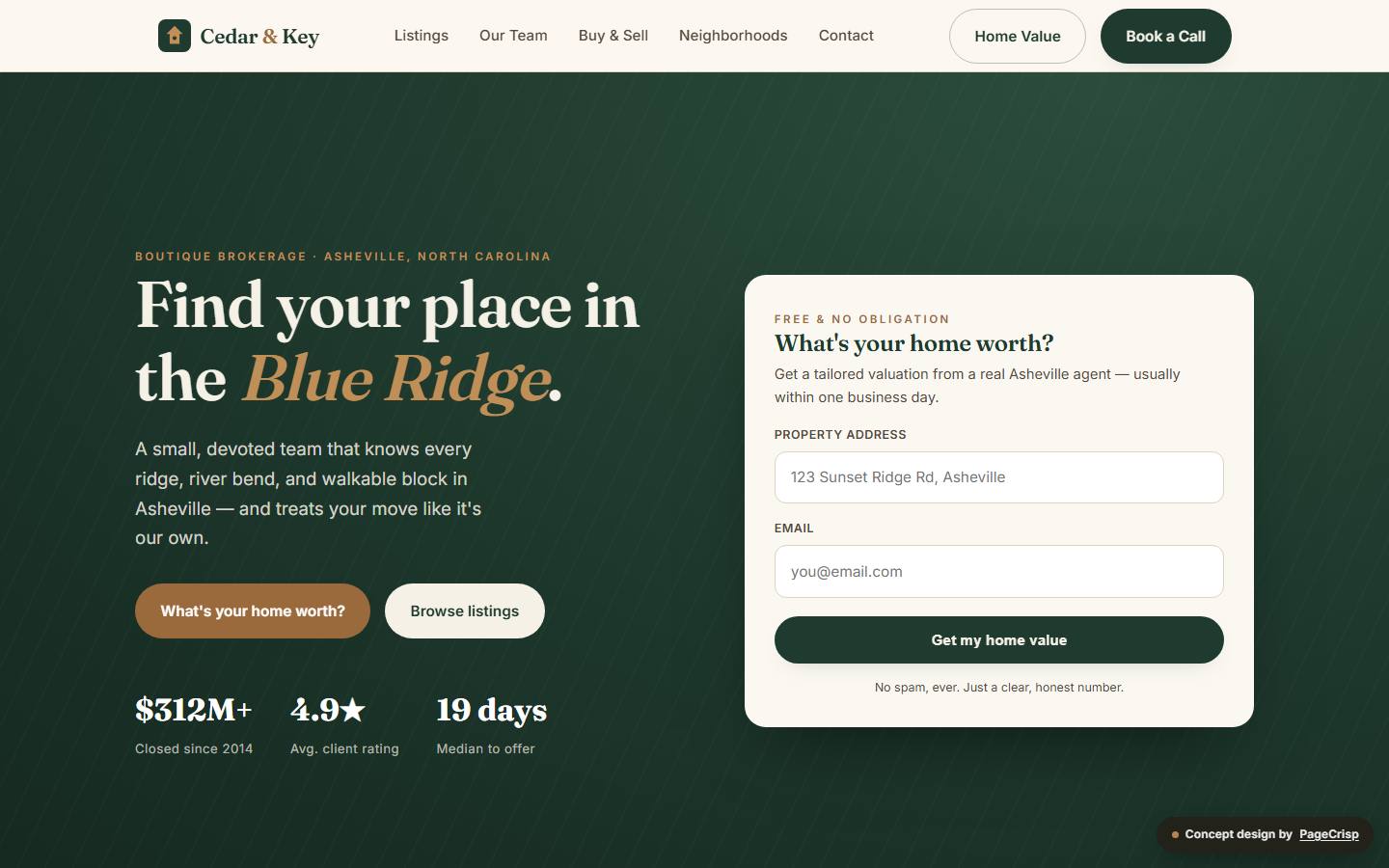 Cedar & Key Realty — concept website design by PageCrisp