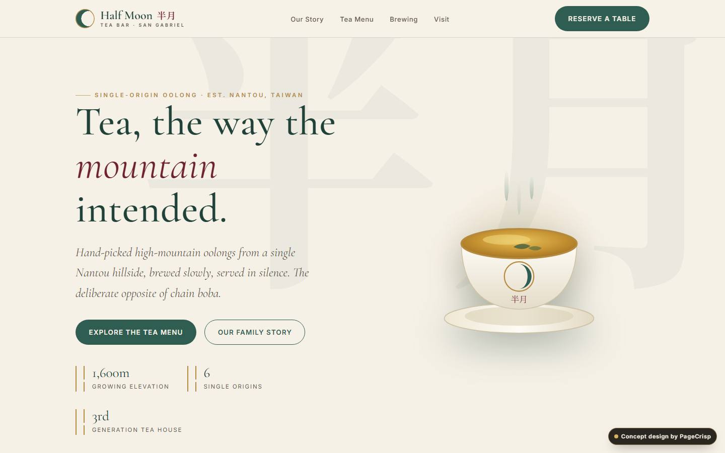 Half Moon Tea Bar — concept website design by PageCrisp