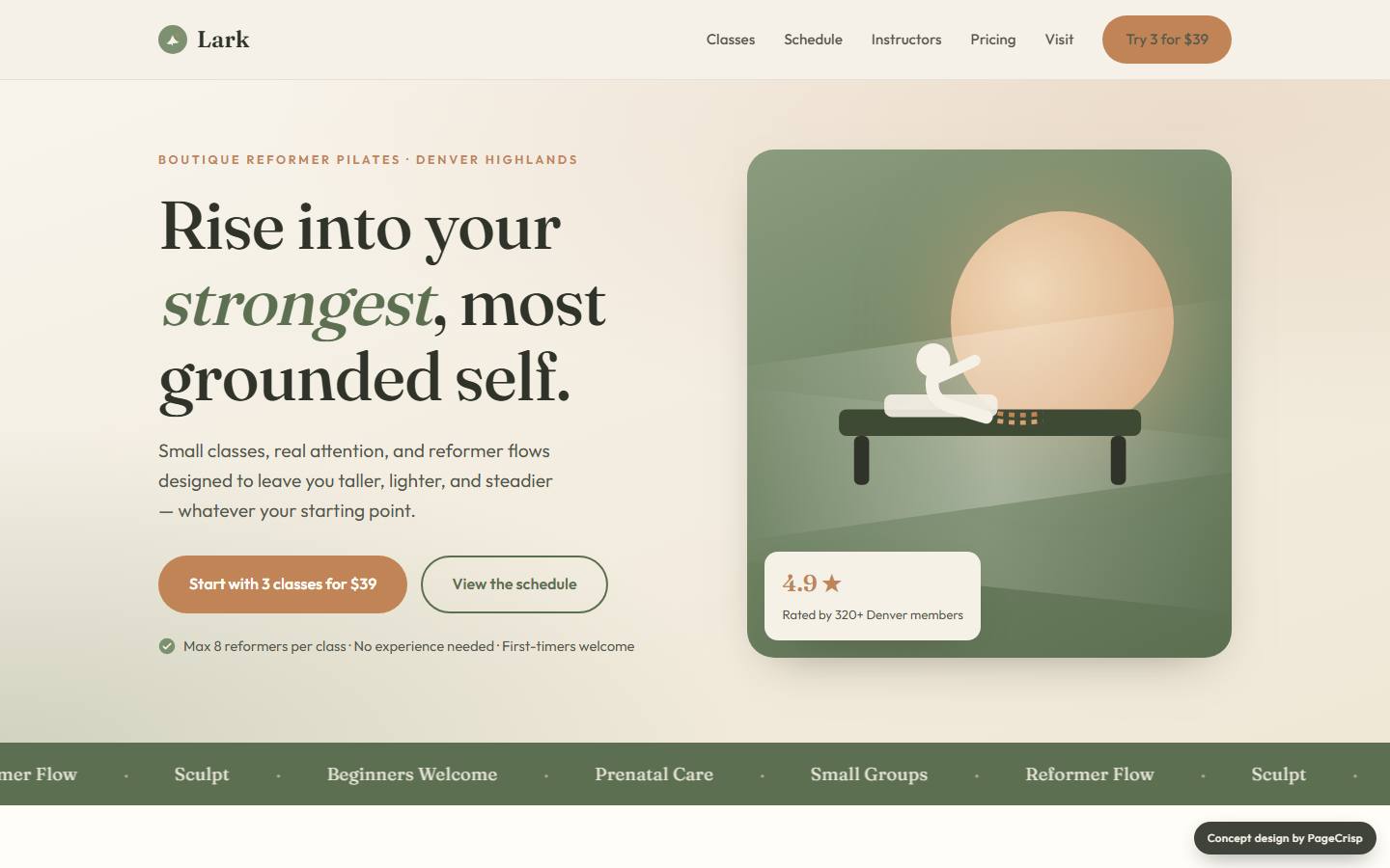 Lark Pilates Studio — concept website design by PageCrisp